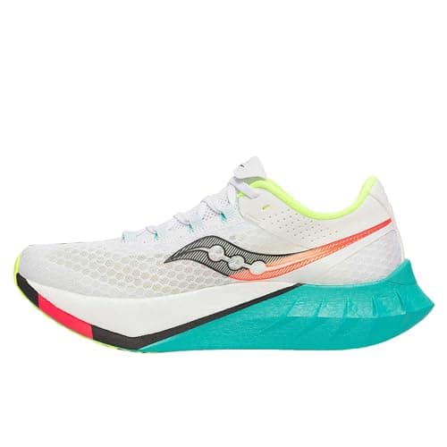 Saucony Men's Endorphin Pro 4 White/Mutant 10 Medium | Lightweight Carbon Plated Running Shoes with Dual Foam Cushioning for Race Day and Speed Training