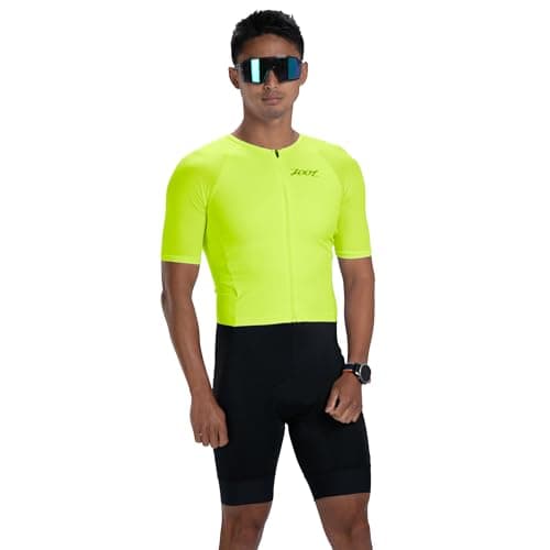 Zoot Men’s Core Tri Aero FZ Racesuit, Short Sleeve Moisture-Wicking Triathlon Suit, Plush Chamois & Storage for Race Day - Hyper Yellow - Large
