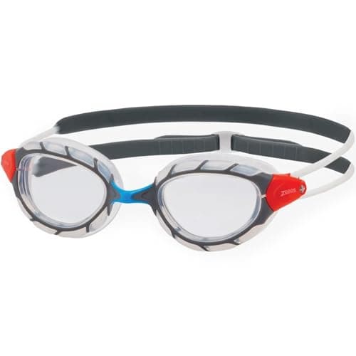 Zoggs Unisex Predatоr Adjustable Swimming Goggles for Adults | Comfortable Ultra-Fit Gasket & Anti-Fog UV Protective Curve Lenses, Clear/Grey - Clear Lenses, Regular