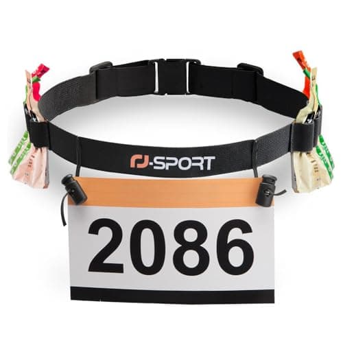 RJ-Sport Race Number Belt - Triathlon Race Belt BIB Holder with 6 Energy Gel Loops for Triathalon, Marathon, Running and Cycling